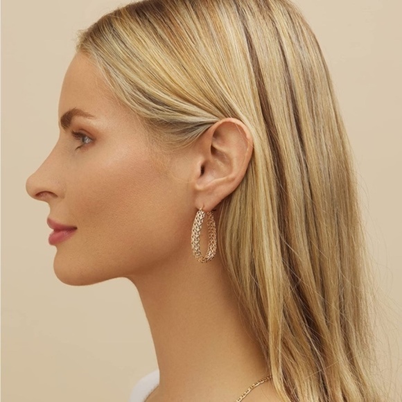 GOLD 18k Gold Plated Filigree Hoop Earrings - Picture 3 of 4